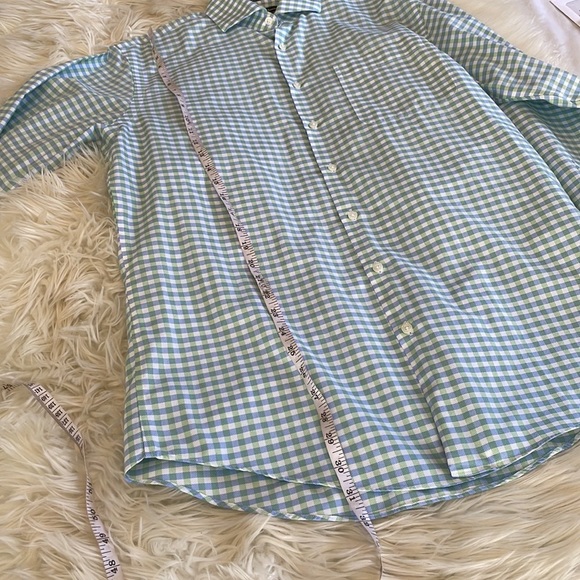 Neiman Markus wrinkle free blue green gingham checkered button up causal shirt - Picture 9 of 16